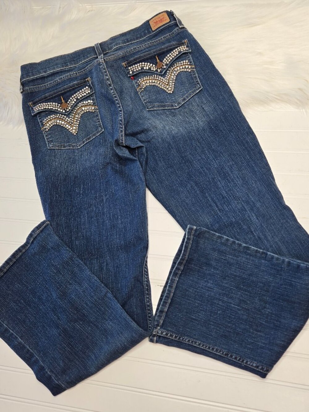 Levi’s 524 Too Superlow Bootcut Jeans Women’s Size 15M Embellished Pockets Bling